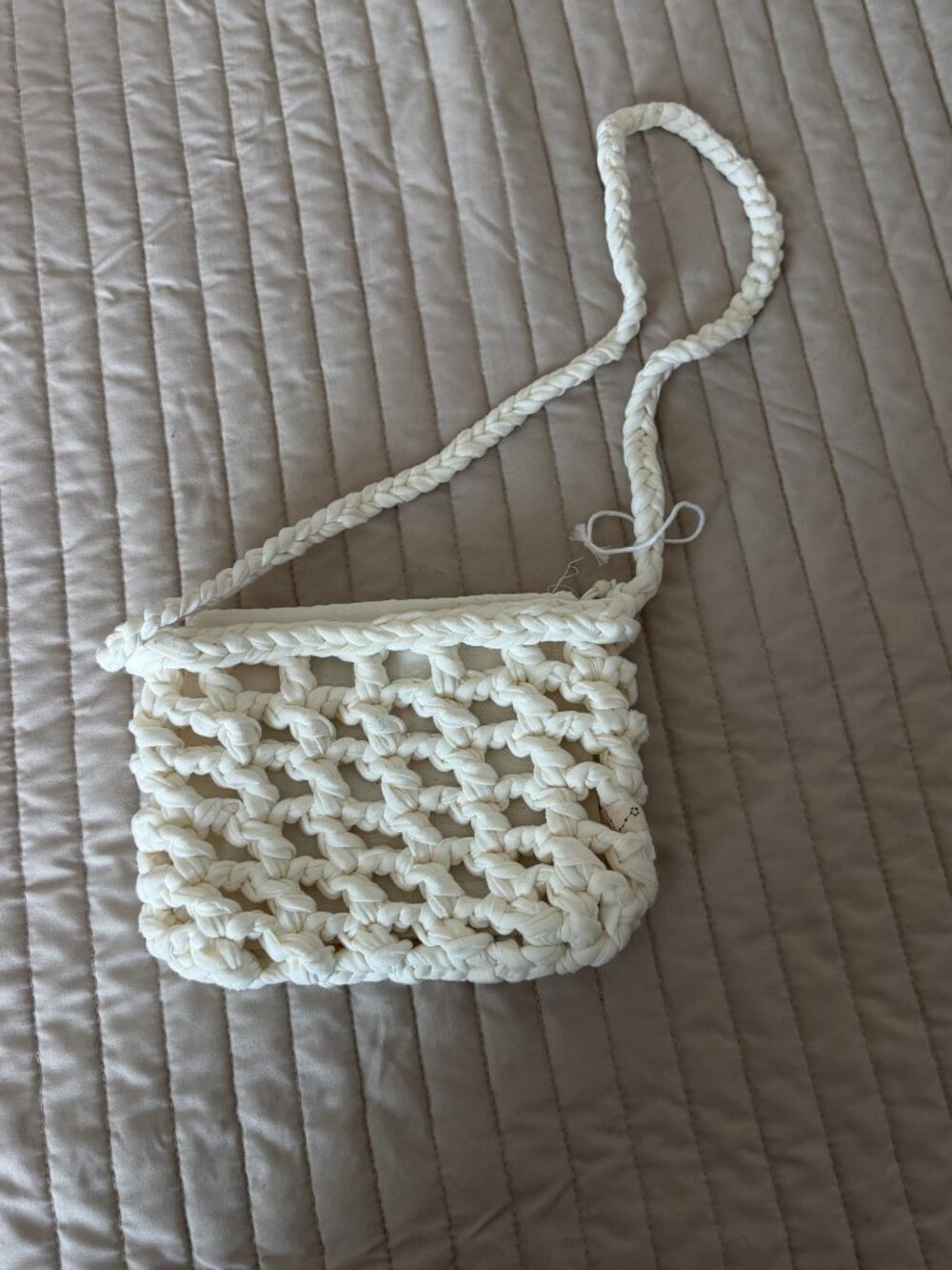 Handmade Chunky Crochet Rope Crossbody Bag Cream
